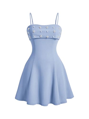 Floerns Girl's Pearl Beaded A Line Cami Dress Spaghetti Strap Birthday Short Dresses