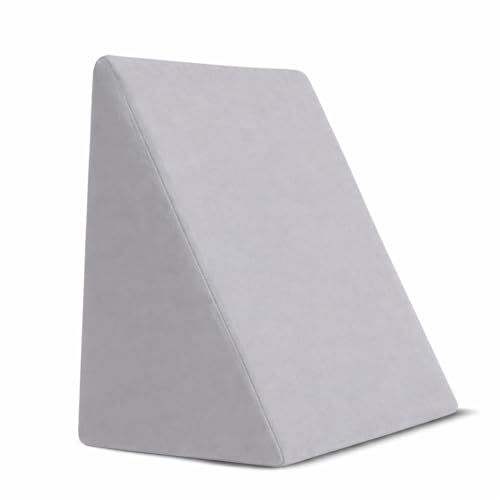 Image of Memory Foam Wedge Plus Pillow, Multi-Position Support for Resting, Lounging & Elevation, Ultra-Soft Washable Velvet Cover, Leg Elevation Pillow - 46 x 52 x 46 cm (Light Grey)