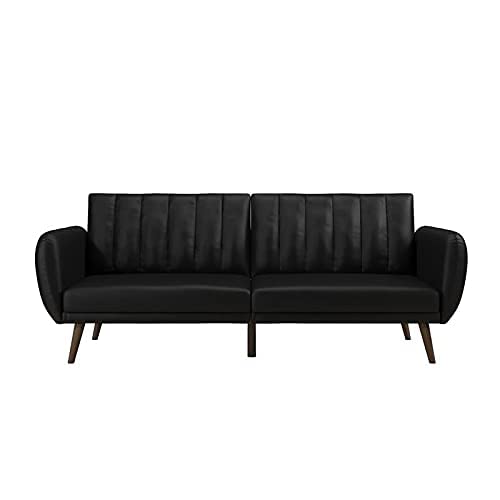Novogratz Brittany Futon, Convertible Sofa & Couch, Black Faux Leather #TOP5