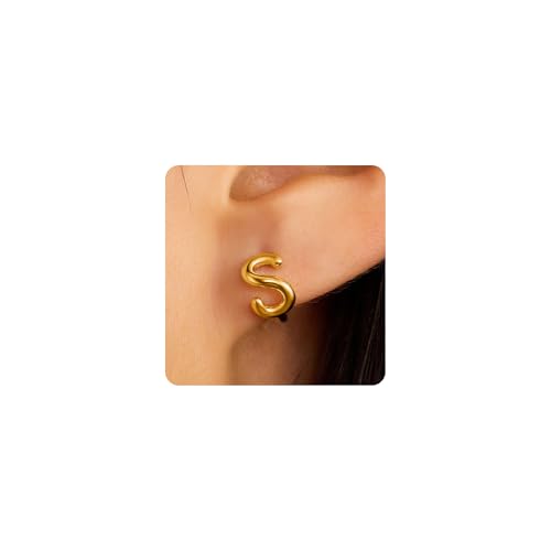 SLOONG Gold Initial Earrings for Women, Letter Stud Hoop Earring Trendy Alphabet A-Z Simple Tiny Small Minimalist Dainty Cute Hypoallergenic Jewelry Gifts