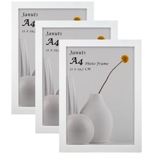 Januts 21x29.7CM A4 Photo Frame Wooden Freestanding And Wall Mountable White Picture Frames Set of 3 Premium Display Photo Frames for Certificate Poster Print Portrait Frame for Home Office