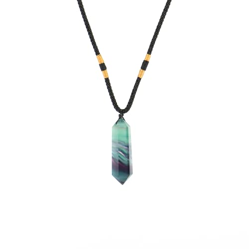 Xrate Natural Healing Stone Necklace, Rainbow Healing Crystal Pendants, Hexagonal Chakra Quartz Fluorite, Adjustable Rope Energy Stone Necklace Pendant For Meditation, Balance Reiki, Men Women Gift #TOP2