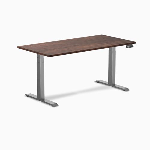 Image of Desky Electric Standing Desk, 60 x 30 inch Softwood Height Adjustable Sit Stand Desk, Dual Motor, Memory Presets, Ergonomic Workstation for Home Office - American Rustic Pine Wood Top