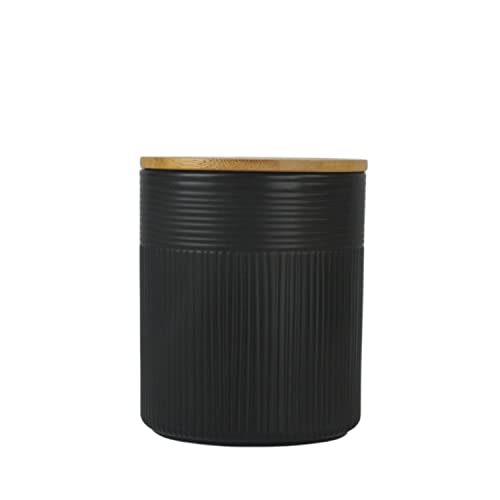 Image of 10 Strawberry Street Luca Matte Black Embossed Ceramic Kitchen Canister Set, Set of 3, Bamboo Lids