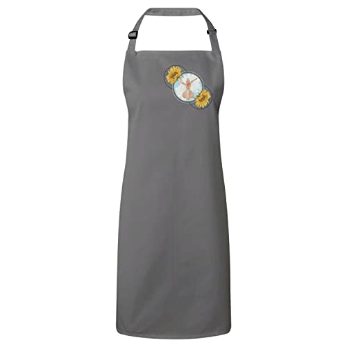 Tablier cuisine gris en coton de qualité au motif fleurs rétro