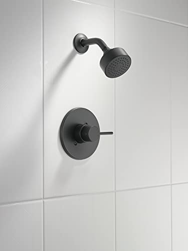Image of Delta Modern 14 Series Shower Faucet Set, Matte Black Shower Head and Handle Set, Valve Trim Kit, Matte Black T14259-BL-PP (Valve Not Included)