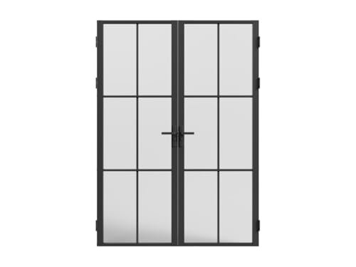 Vente-unique SEROTO - Bloque de puerta doble de aluminio y vidrio esmerilado, 2 x 204 x 93 cm, color negro