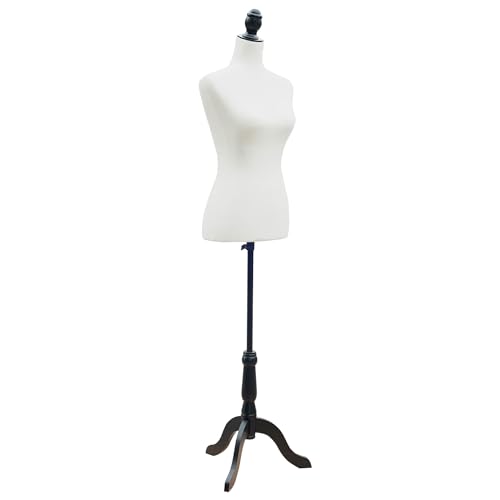 HOMCOM Maniquí de Costura Maniquí Mujer Ajustable a 130-168 cm con Trípode de Madera 50 Alfileres de Colores para Fotografía de Moda Exposición de Prendas Blanco