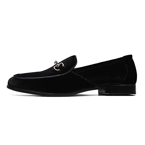 Lcql Men's Fashion Loafers Slip On Patent Leather Shoes Embroidered Tuxedo Dress Shoes Pointed Toe Smoking Slipper Size 10 Black #TOP4