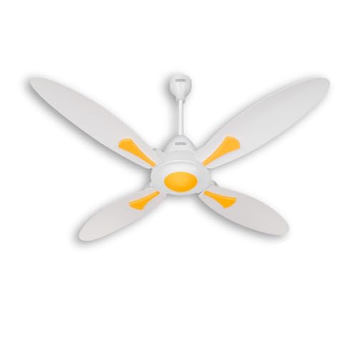 Image of USHA Bloom Series Dahlia 100% Copper Motor 4-Blade BLDC Ceiling Fan | Bi-Directional | Sleep /Boost /Timer Modes | RF Remote | Dust-Resistant | 3Y Motor & 2Y PCB Warranty (White & Saffron Yellow)
