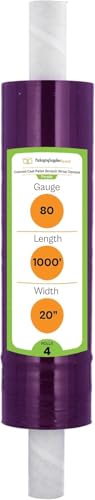 PSBM 4 Rolls Purple Stretch Film/Wrap with Handles 20 Inch x 1000 Feet 80 Gauge, Heavy Duty Industrial Strength Shrink Plastic Wrap for Moving, Packing, Shipping, Pallet Wrapping & Storage