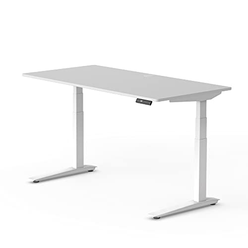 Image of Fully Jarvis Standing Desk 42 inch x 27 inch White EcoTop - Electric Adjustable Desk Height from 25.5 inch to 51 inch with Memory Preset Controller (Rectangle, White Frame)