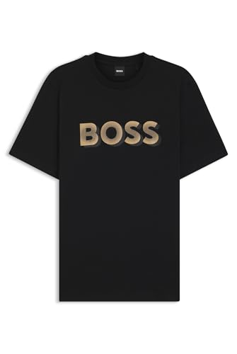 BOSS Herren H-Thompson 656 T-Shirt aus merzerisierter Baumwolle mit Logo-Artwork Schwarz001 L