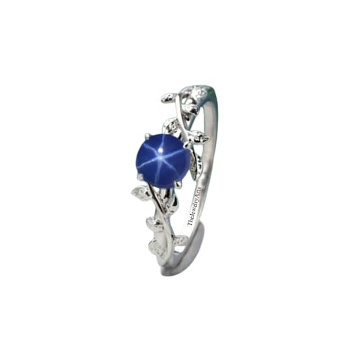 Blue Star Sapphire Engagement Ring, Leaf Sapphire Gemstone, 925 Sterling Silver Jewelry For Women, Lindy Blue Star Design, Promise Ring For Her.