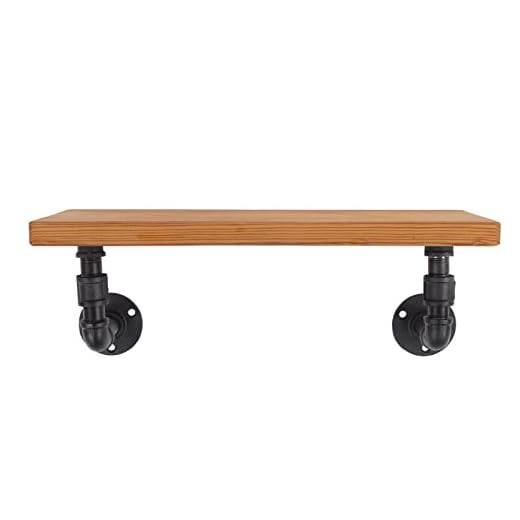 TOPINCN Industrial Pipe Shelving Wall Mounted Solid Wood Board Wrought Iron Floating Shelves Retro Industrial Pipe Wall Shelf Home Decoration(Monolayer)