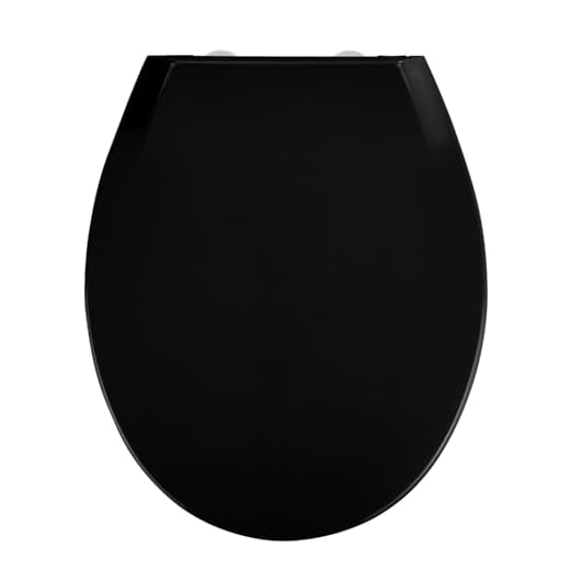 WENKO Tapa de WC Kos negro - Asiento de inodoro con dispositivo automático de descenso, sujeción higiénica "Fix-Clip", Thermoplast, 37 x 44 cm, Negro