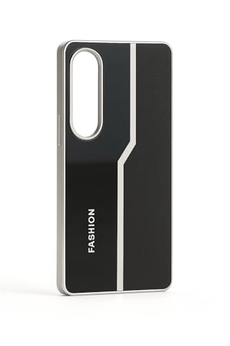 Image of Premium Back Cover Compatible with Samsung Galaxy S25 Edge | Leather Finish Shockproof Case with Metal Edge Design & Raised Camera Protection (Black)