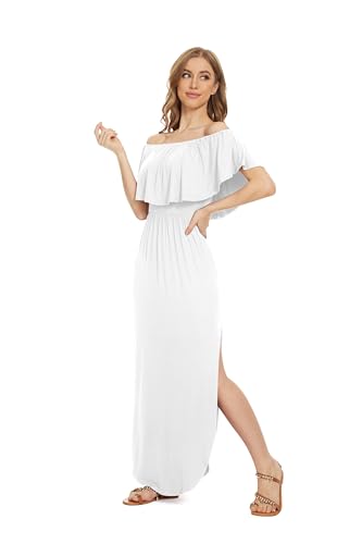 Image of LILBETTER Womens Off The Shoulder Ruffle Party Dresses Side Split Beach Maxi Dress