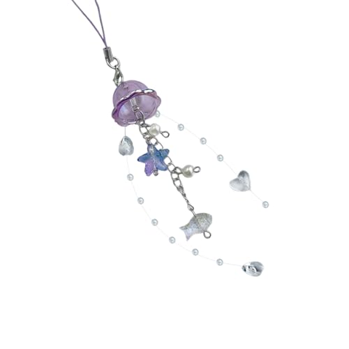 Fashionable Jellyfish Phone Charm Featuring Crystals Star and Pearls Portable Trendy Accessory for Daily Use Items Eye Catching 