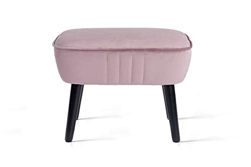 LIFA LIVING Taburete reposapies Sofa Color Rosado, escabel Puff Relajante de Terciopelo, Silla Taburete bajo Base de Madera, 38x35x53cm