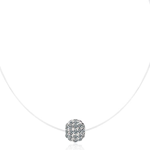 Collier ligne de pêche transparent en argent 925 et pendentif zircon d'exception