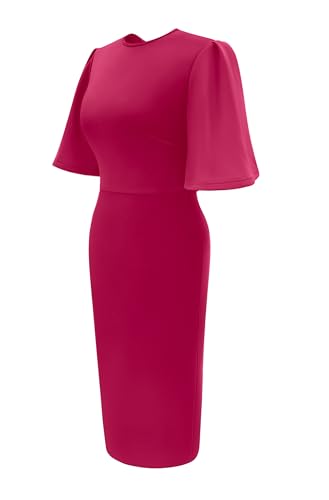 Image of Memoriesea Women's Basic Bodycon Ruffle Flared Short Sleeve Pencil Midi Dress