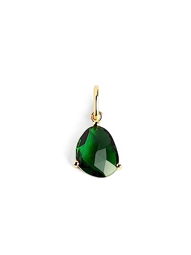 SINGULARU - Charm Birthstones. Plata de Ley 925 con Acabado Baño de Oro de 18 Kt. Colgante con Piedras de Colores. Combinable con Collar. Joyas para Mujer.Esmeralda