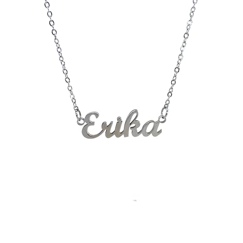 10:10 Collana Donna Nome Personalizzato In Acciaio Inox Anallergico, Gioiello Donna Nome Finitura Lucida, Catena Sottile Regolabile Realizzato in Italia (Erika)