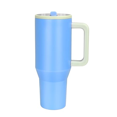 Image of 40 oz Tumbler with Handle Flip Straw | Rubber Base Straw | 100% Leak Resistant Water Bottle | Insulated Cup Reusable Stainless Steel Water Bottle Travel Mug (Riptide, 40oz)