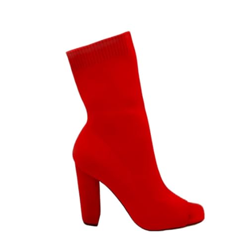Liliana Women's Knit Stretch Peep Toe Chunky Heel Ankle Bootie2