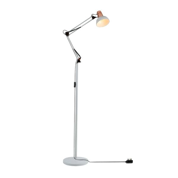 TEKLED Swing Arm Floor Lamp, White and Copper, Modern Architect Standing Light with Rotatable Head, E27 Edison Screw, 186cm Tall, Stylish Design for Living Room and Bedroom (Bulb Not Included)