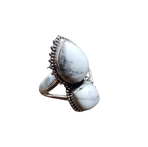 White Howlite Ring, Sterling Silver Ring, Antique Ring, Cushion Pear Stone, Boho Style, Turquoise Howlite Ring, Promise Ring, Buffalo Ring, Bridesmaids Gift, Healing Crystal, Gypsy Ring, Vintage Style