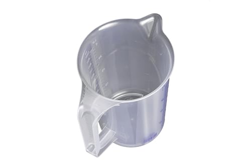 hünersdorff Messbecher 1l | Polypropylen (PP) | bruchsicher und spülmaschinengeeignet | geschlossener Griff | blaue Skala, Transparent+blau