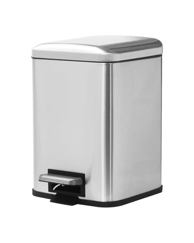 JM ·YIPENG Cubo de baño con pedal de 6 litros con tapa, cubo interior, cierre suave y permanece abierto, cubos de acero inoxidable para baño, dormitorio y oficina, color plateado metálico
