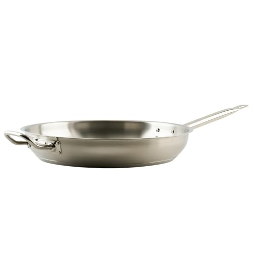 Image of Winco Commercial-Grade Stainless Steel Fry Pan with Helper Handle, Natural Finish, 14"