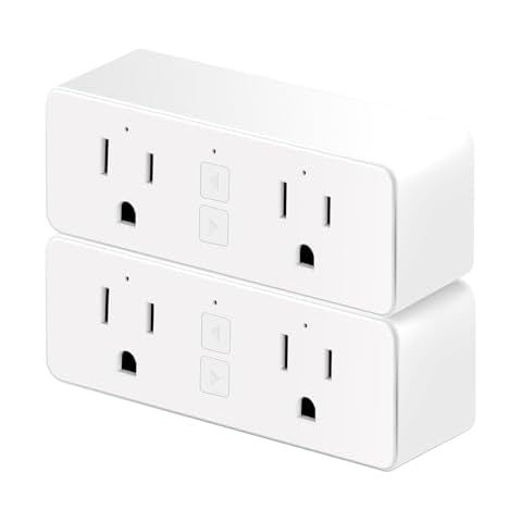 JUNLIT Dual Smart Plug, 15A WiFi Outlet Extender, Smartlife App Control, Schedule Timer Function, 2-in-1 Compatible with Alexa, Google Home Assistant, No Hub Required, ETL&FCC, 2.4G WiFi Only, 2-Pack Cover
