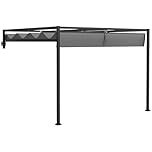 Outsunny 3 x 4m Lean To Pergola with Retractable Roof, Wall Mounted Garden Gazebo Outdoor Sun Shade Shelter for Patio, Deck