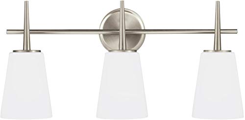 Free Shipping 🛒 Sea Gull Lighting 4440403EN3-962 Driscoll Three-Light Wall / Bath Vanity Style Lights, Brushed Nickel