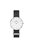 Daniel Wellington Petite Cornwall, Reloj Negro/Plateado, 32mm, NATO, para Mujer