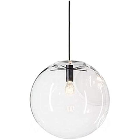 H XD GLOBAL E27 Industrial Clear Glass Globe Shade Pendant Lighting Modern Kitchen LOFT Hanging Light-1 Light (20cm) Cover