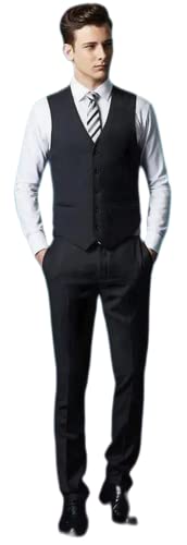 Msadgy Mens Suit Waistcoat Vest Slim Fit Casual V-Neck Sleeveless Jacket Business Wedding Party Dress Suit Vest For Tuxedo(Dark Grey, Xs) #TOP5