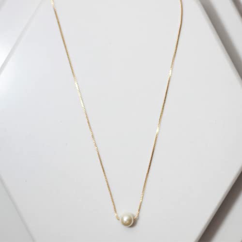 Colar com única pérola folheado em ouro 18k