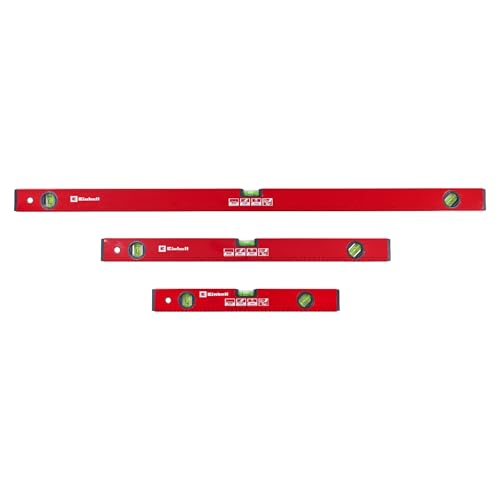 Einhell Wasserwaagen-Set Basic 3-teilig (40/60/100 cm 3 Libellen geschliffene Messfläche +/- 0 5 mm Messgenauigkeit Aluminiumprofil Kunststoff-Stoßkappen)
