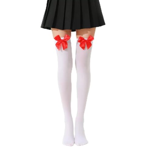 White Thigh High Bows Stockings for Women Over the Knee Socks Sexy Lolita Opaque Velvet Stocking