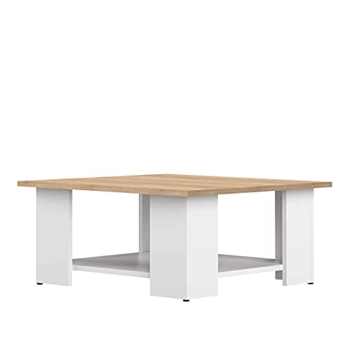 Symbiosis Square Mesa de centro cuadrada, blanco y roble natural 67x67x30,5 cm