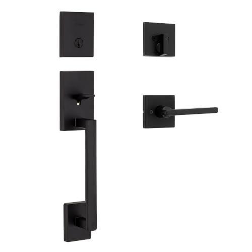 Kwikset San Clemente Front Door Lock Handle and Deadbolt Set, Entry Door Handleset Exterior with Interior Reversible Lever, Matte Black, Pick Resistant SmartKey Rekey Deadbolt Security - image 1
