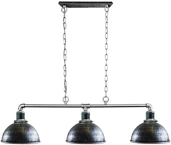DC VOLTAGE Steampunk Metal Pipe Bar Retro Ceiling Pendant Light Fitting 3 Way Bar Kitchen Island Dome Lamp Shade Metal Pipe Lighting Hanging Adjustable Chain Light Fixture [Energy Class A]
