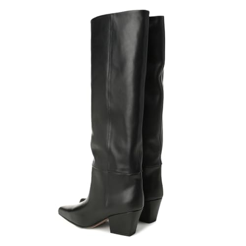 FOWT Women Classic Pointed Toe Chunky Low Heel Knee High Boots Pull on Winter Fall Leisure Daily Long Boots Size 4-16 US3