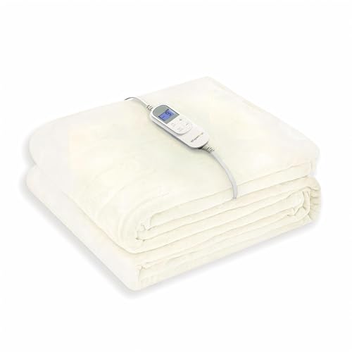Image of Wapaneus Heated Blanket Electric Twin Size 62 inchx84 inch with 10 Heating Levels 12 Timer Settings 8 Hours Auto-Shut Off,Flannel Fast-Heating Electric Blanket,ETL Listed Machine Washable,Ivory