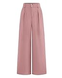 BTFBM Women Wide Leg Dress Pants 2026 High Waisted Button Pleated Business Casual Trousers Office Work Palazzo Pants(Pink, Large)